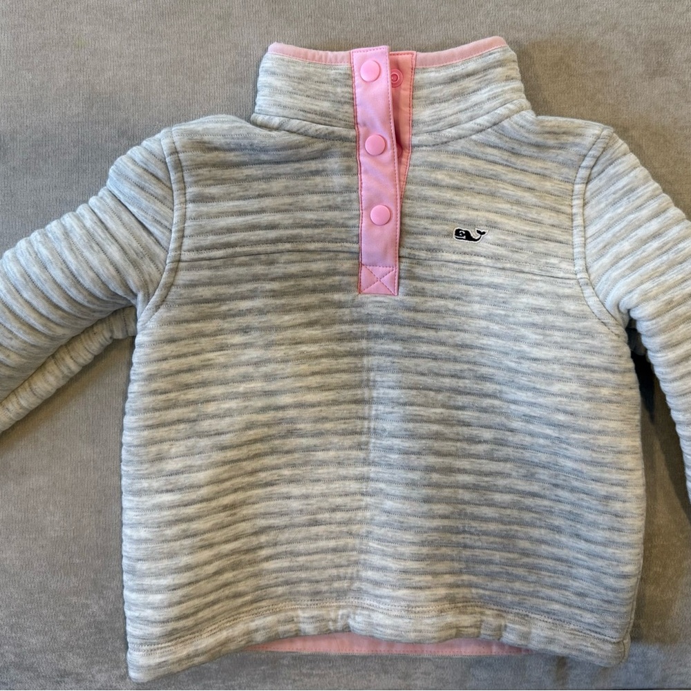 Kids girls Gray and Pink Pullover by Vineyard Vines shep shirt quilted